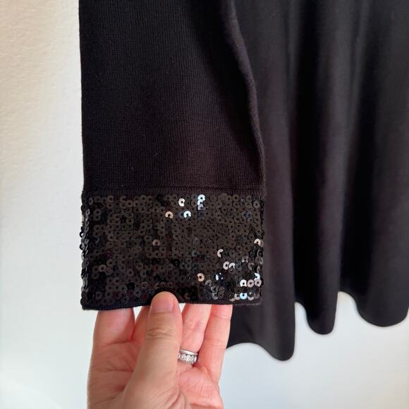 Jason Wu Ribbed Black Skater Sweater Dress in Black Sequin Cuffs Large NYE LBD - Picture 4 of 7